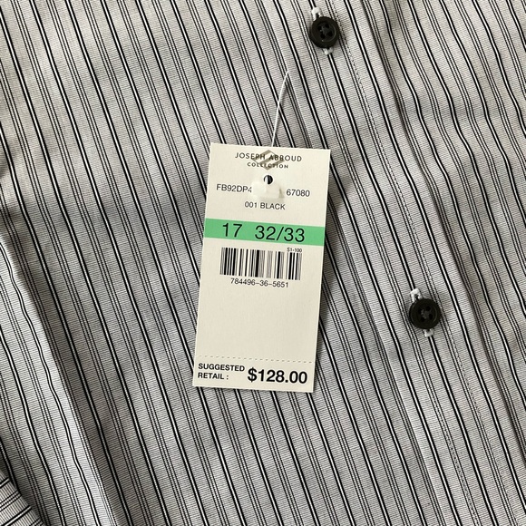 NWT Joseph Abboud Dress Shirt 
Men’s 17 32/33 
Trim Fit 
Black Grey Striped - Picture 3 of 9